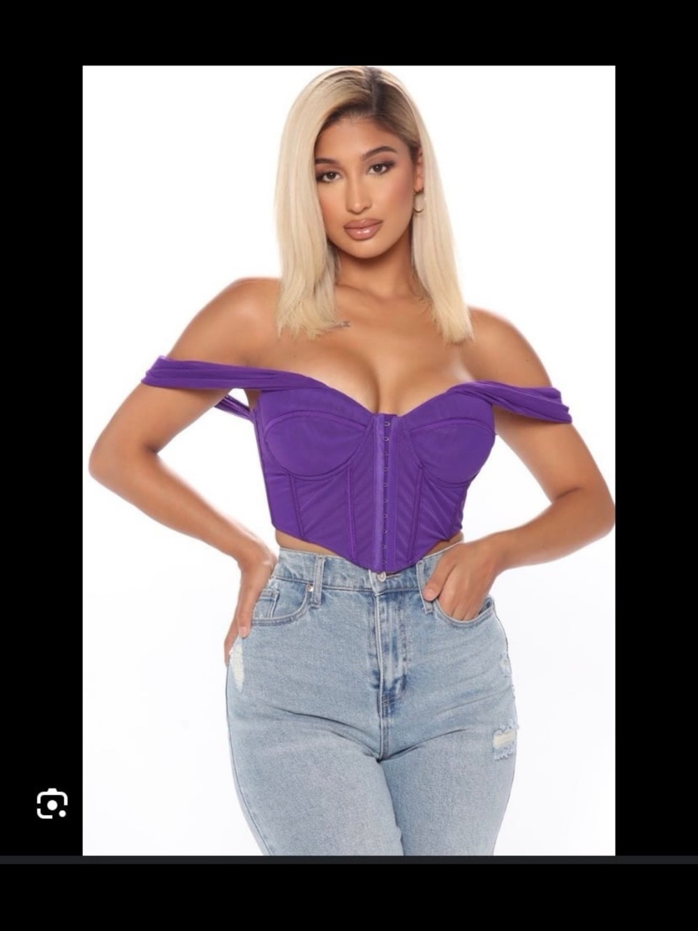 Fashion Nova Purple Off-Shoulder Corset Crop Top